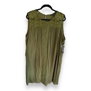 Zac & Rachel Army Green Lace Floral Sleeveless Tank Top Women’s Plus Size 2x